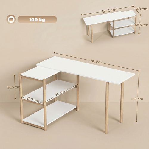 Bureau Design Naturel Bambou Blanc Modulable Angle Ou Droit