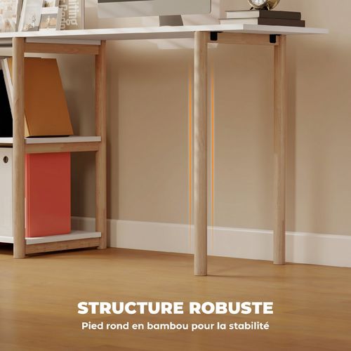 Bureau Design Naturel Bambou Blanc Modulable Angle Ou Droit