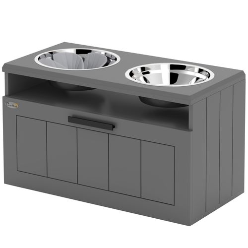Porte-gamelles Double Surélevé Anti-glouton Tiroir Niche Gris