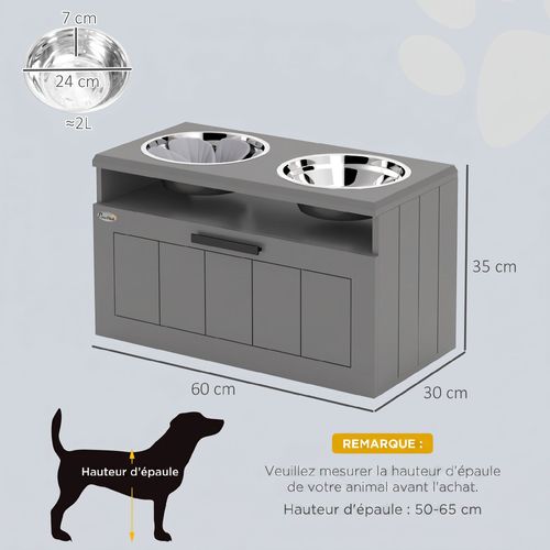 Porte-gamelles Double Surélevé Anti-glouton Tiroir Niche Gris
