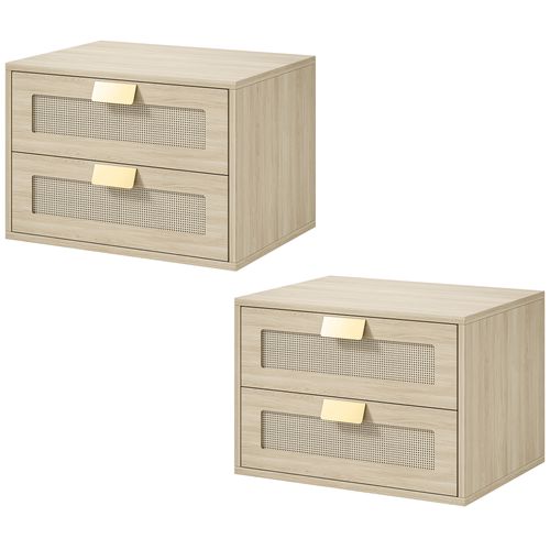 Lot De 2 Chevets Suspendus Style Bohème Chic Rotin Effet Bois