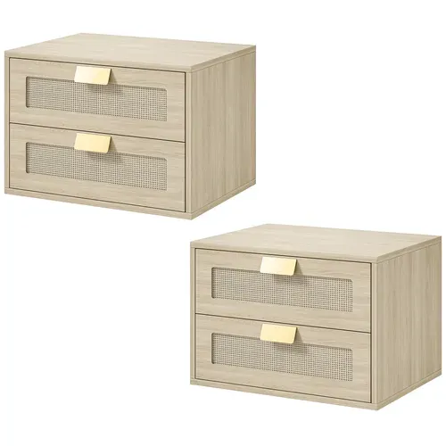 Lot De 2 Chevets Suspendus Style Bohème Chic Rotin Effet Bois