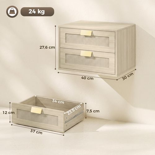 Lot De 2 Chevets Suspendus Style Bohème Chic Rotin Effet Bois