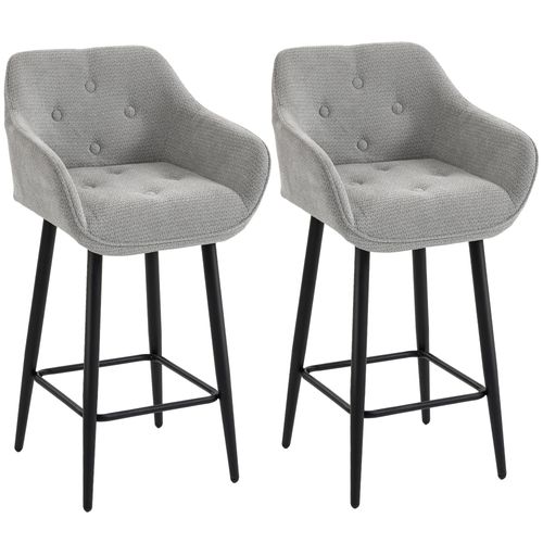 Lot De 2 Tabourets De Bar Design Chesterfield Tissu Gris