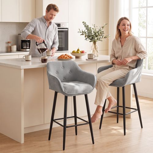 Lot De 2 Tabourets De Bar Design Chesterfield Tissu Gris