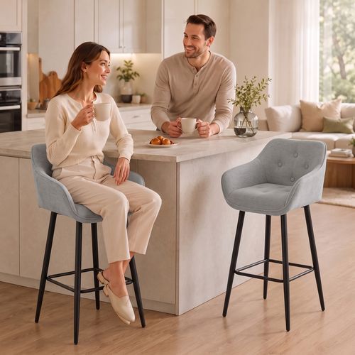 Lot De 2 Tabourets De Bar Design Chesterfield Tissu Gris