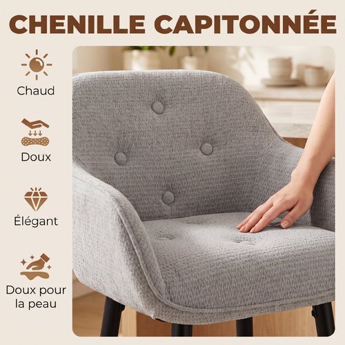 Lot De 2 Tabourets De Bar Design Chesterfield Tissu Gris