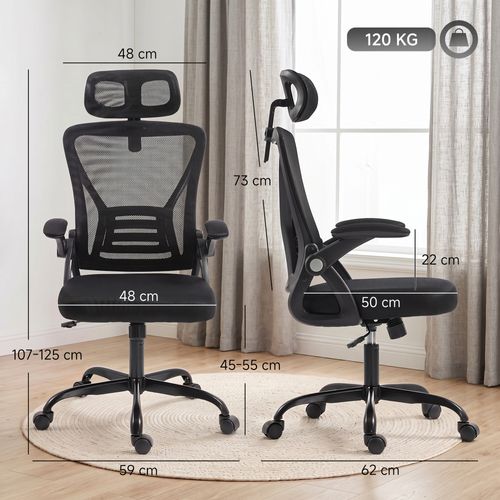 Chaise De Bureau Ergonomique Accoudoirs Relevables Tétière Orientable Noir