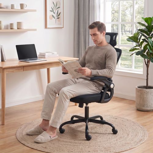 Chaise De Bureau Ergonomique Accoudoirs Relevables Tétière Orientable Noir