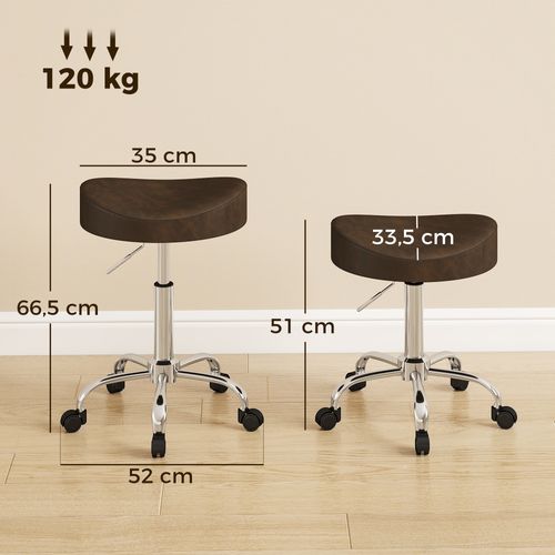 Tabouret De Massage Mobile Réglable H.51-66 Cm Marron