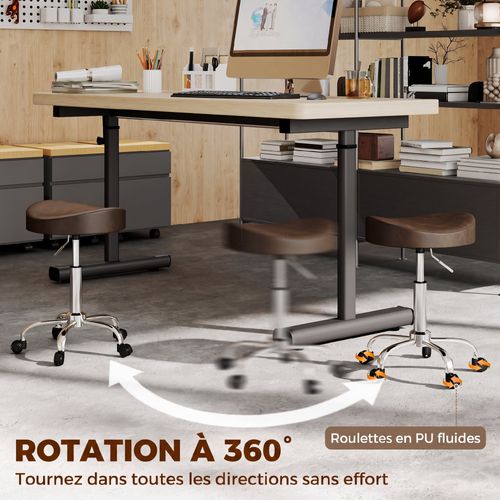 Tabouret De Massage Mobile Réglable H.51-66 Cm Marron