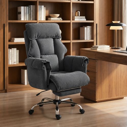 Fauteuil De Bureau Manager Grand Confort Coussins Doubles Tissu Gris