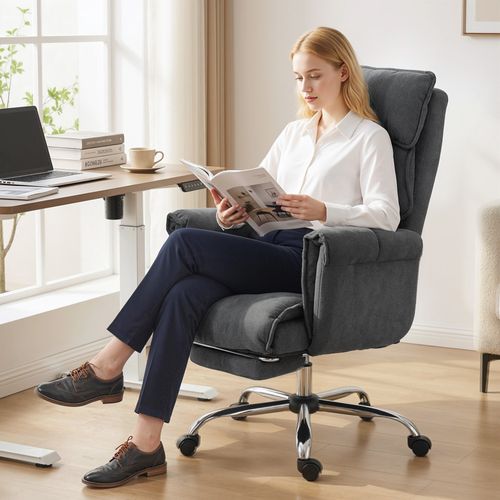 Fauteuil De Bureau Manager Grand Confort Coussins Doubles Tissu Gris