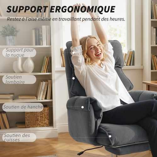 Fauteuil De Bureau Manager Grand Confort Coussins Doubles Tissu Gris