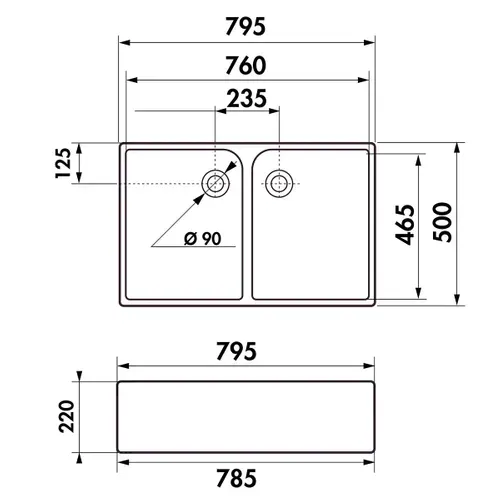 Évier Timbre D'office Céramique Blanc Ekio II 2 Bacs