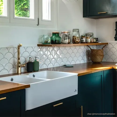 Évier Timbre D'office Céramique Blanc Ekio II 2 Bacs