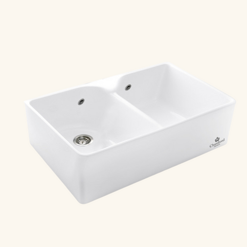 Évier Timbre D'office Céramique Blanc Ekio II 2 Bacs