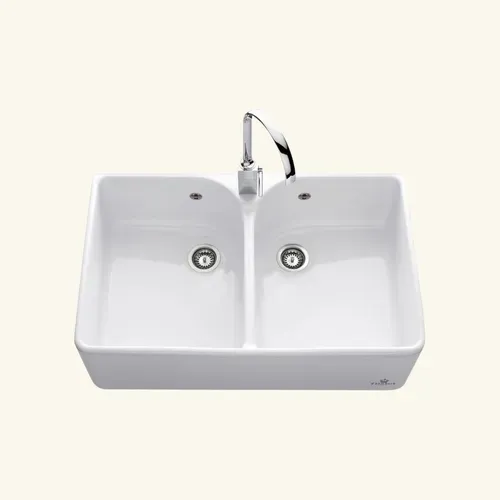 Évier Timbre D'office Céramique Blanc Ekio II 2 Bacs