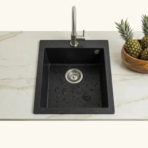 évier Granit Noir Moucheté Luisina Quadrille 1 Bac 410x500
