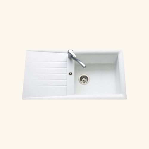 évier Résine Blanc Ewi Emeraude 1 Grand Bac 1 égouttoir