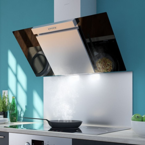 Hotte Cuisine Murale Silverline Kim Inox Et Verre Noir 90 Cm