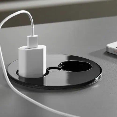 Prise Plan De Travail Alton - Double Prise à Encastrer Noir Mat