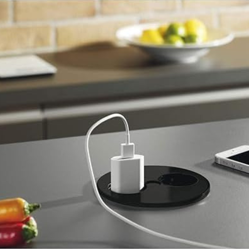 Prise Plan De Travail Alton - Double Prise à Encastrer Noir Mat