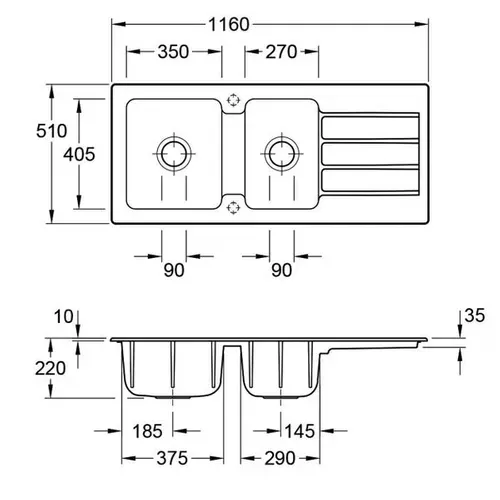Evier Céramique Blanc Architectura 2 Bacs 1 Égouttoir