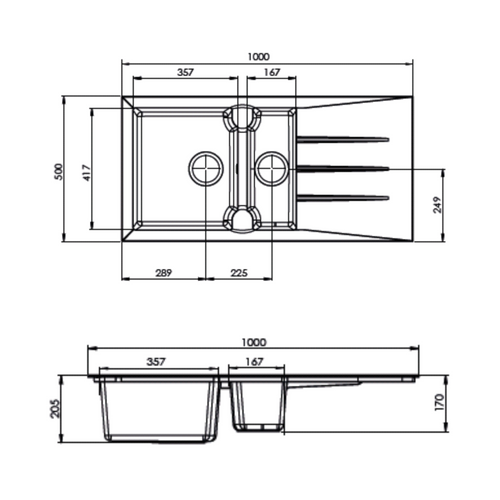 évier Résine Noir Moucheté Tunia 1 Bac Et Demi - 1 égouttoir