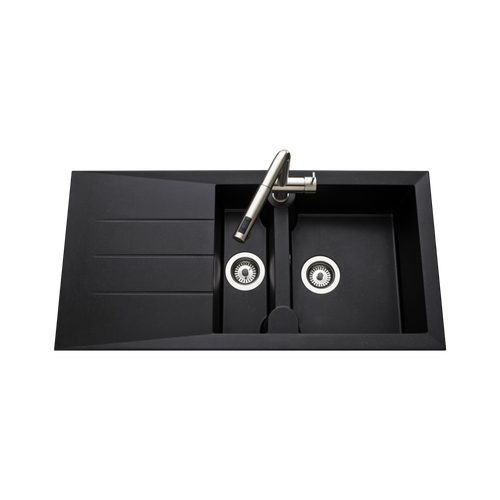 évier Résine Noir Moucheté Tunia 1 Bac Et Demi - 1 égouttoir