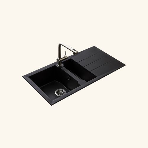 évier Résine Noir Moucheté Tunia 1 Bac Et Demi - 1 égouttoir