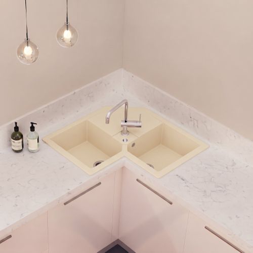 Evier D'angle Granit Beige Kümbad Voz 2 Bacs