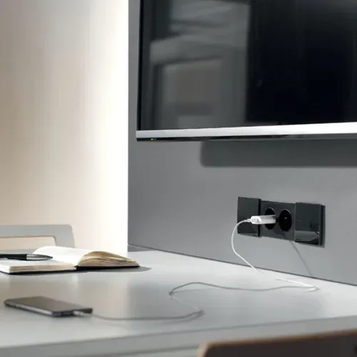 Prise Plan De Travail Como - Double Prise à Encastrer Noir