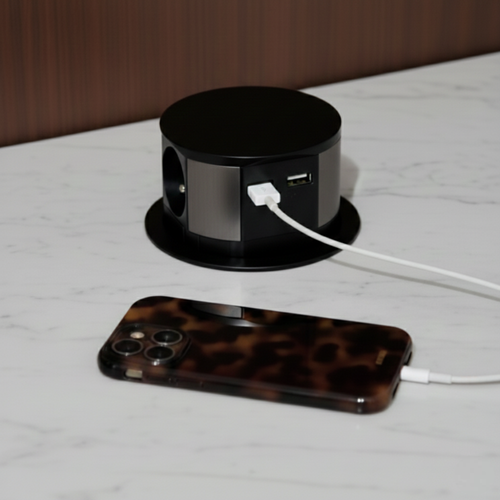 Prise Plan De Travail Ruby - Bloc 3 Prises + 1 USB-a Et 1 USB-c Rétractable Noir