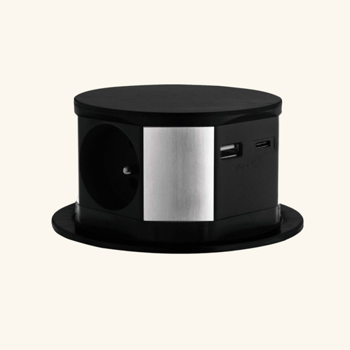 Prise Plan De Travail Ruby - Bloc 3 Prises + 1 USB-a Et 1 USB-c Rétractable Noir