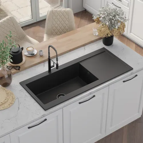 Évier Granit Noir Kümbad Yuna 1 Très Grand Bac - 1 Égouttoir