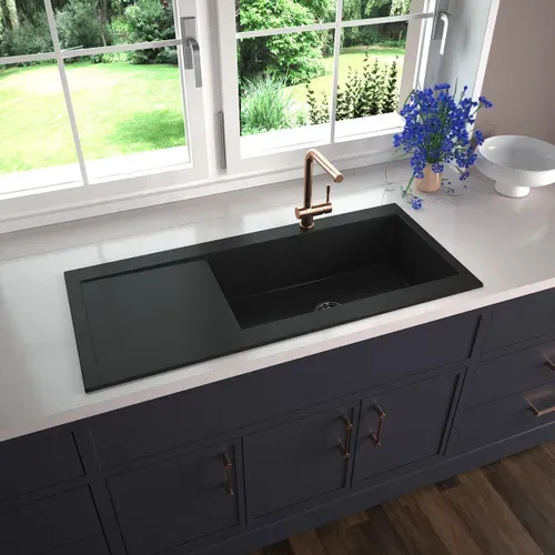 Évier Granit Noir Kümbad Yuna 1 Très Grand Bac - 1 Égouttoir
