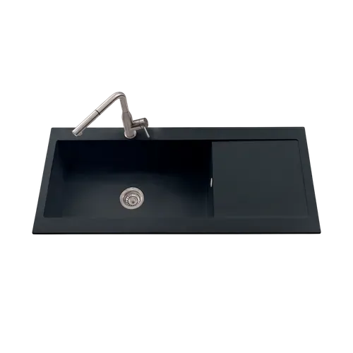 Évier Granit Noir Kümbad Yuna 1 Très Grand Bac - 1 Égouttoir