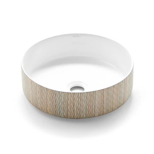 Vasque Ronde Salle De Bain Céramique Blanc à Poser 1 Bac 380x380 - Motif Bambou