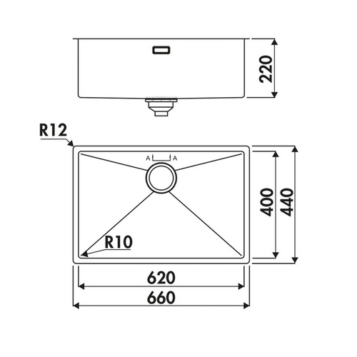évier Sous-plan Inox Gris Perle Legato 1 Bac 660x440 - Grille Et Cache Bonde Inclus