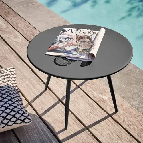 Table Basse De Jardin Ronde En Métal Gris Anthracite 50 Cm Palavas