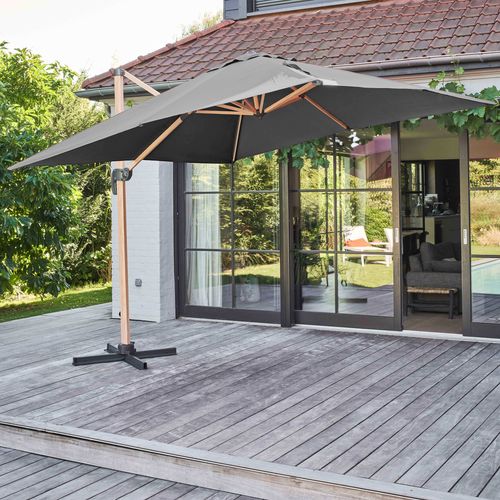 Parasol Déporté Carré 3x3m Effet Bois Anthracite Brescia