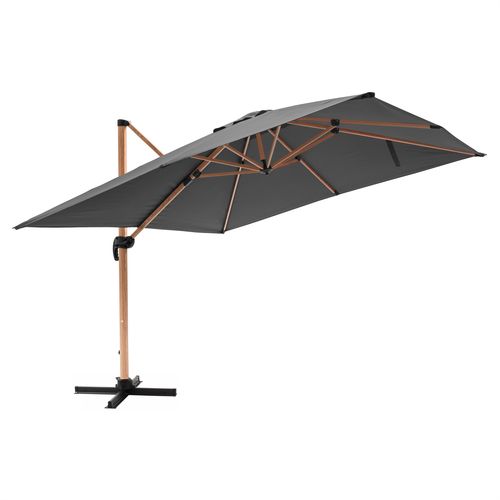 Parasol Déporté Carré 3x3m Effet Bois Anthracite Brescia