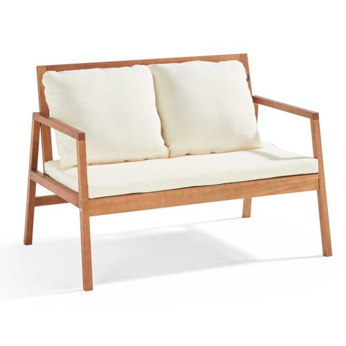 Salon De Terrasse Bois Avec 1 Canapé, 2 Fauteuils Et Table Basse Blanc