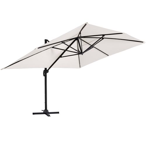 Parasol Déporté 3x4m Blanc Inclinable Rotatif + 4 Dalles Lestées Caserta