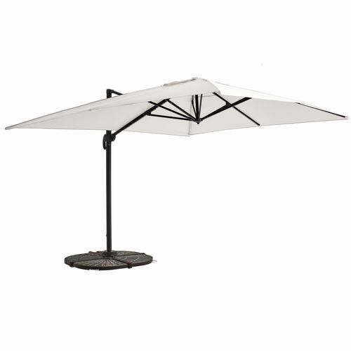 Parasol Déporté 3x4m Blanc Inclinable Rotatif + 4 Dalles Lestées Caserta