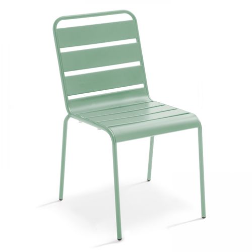 Ensemble Table De Jardin Carrée Et 2 Chaises Acier Vert Sauge Palavas
