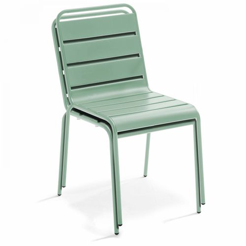 Ensemble Table De Jardin Carrée Et 2 Chaises Acier Vert Sauge Palavas