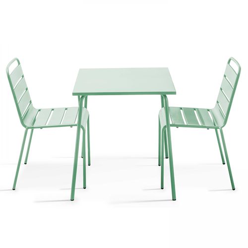 Ensemble Table De Jardin Carrée Et 2 Chaises Acier Vert Sauge Palavas