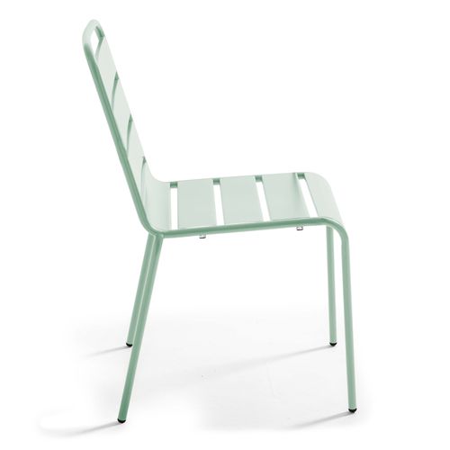Ensemble Table De Jardin Carrée Et 2 Chaises Acier Vert Sauge Palavas